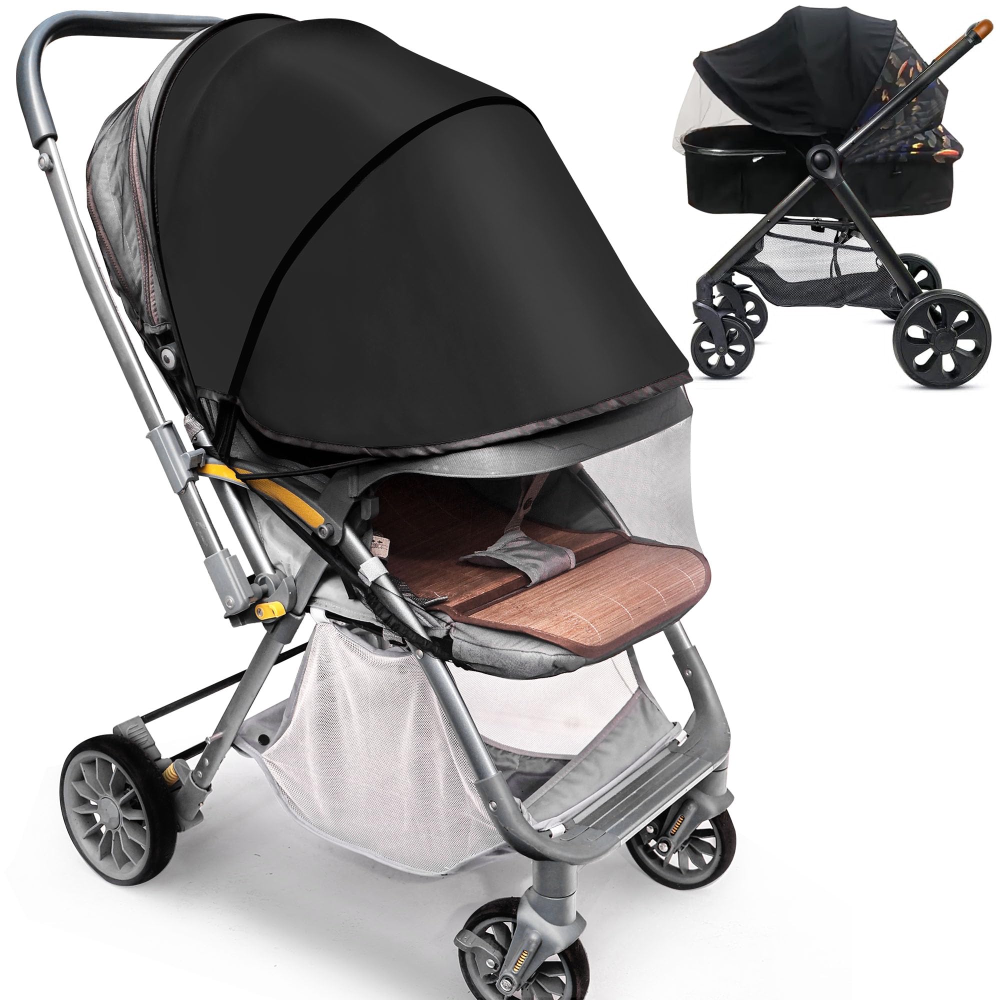 Photo 1 of Baby Mosquito Net for Stroller Sun Shade, 2-in-1 Stroller Cover for Sun Protection with Two-Way Zipper and Storage Bag, Breathable Strollers Bug Net Suitable for Bassinet, Cradle, Car Seat – Black