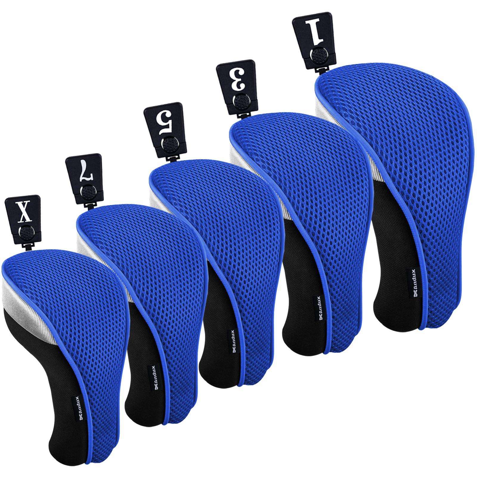 Andux Golf 460cc Driver Fairway Wood Club Head Covers 5pcs/Set Short Neck Blue