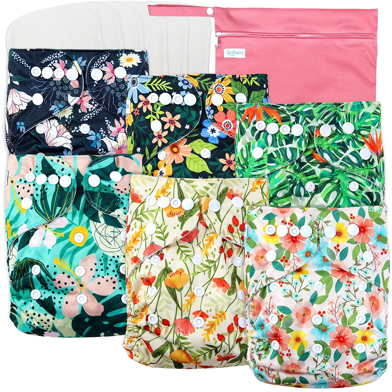 Photo 1 of Leekalos Cloth Diapers Reusable for Boys and Girls, Baby Diaper Cloth with Inserts & Wet Bag One Size