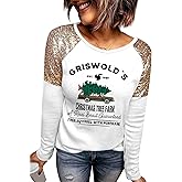 For G and PL Women's Christmas Long Sleeve Sequin Raglan Sparkle Sweatshirt