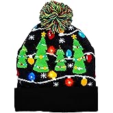 JOYIN Christmas Light-up Knitted Beanie Cap Ugly Sweater LED Hat Beanie with 6 Flashing Modes Funny Hat for Women Men Christmas Accessories Party Supplies Unisex Winter Black