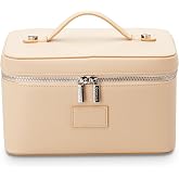 ETOILE Vanity Case Beige, Stylish Travel Makeup Bag Organizer with Dividers | Makeup Travel Case, Dedicated Brush Storage, Stain Proof Lining, Removable Divider Insert, Lightweight, SIlver Hardware