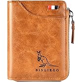 Yitomith Leather Wallet for Men with zipper, RFID blocking bifold wallets with Separate ID Card window Cartera Para Hombre(khaki)