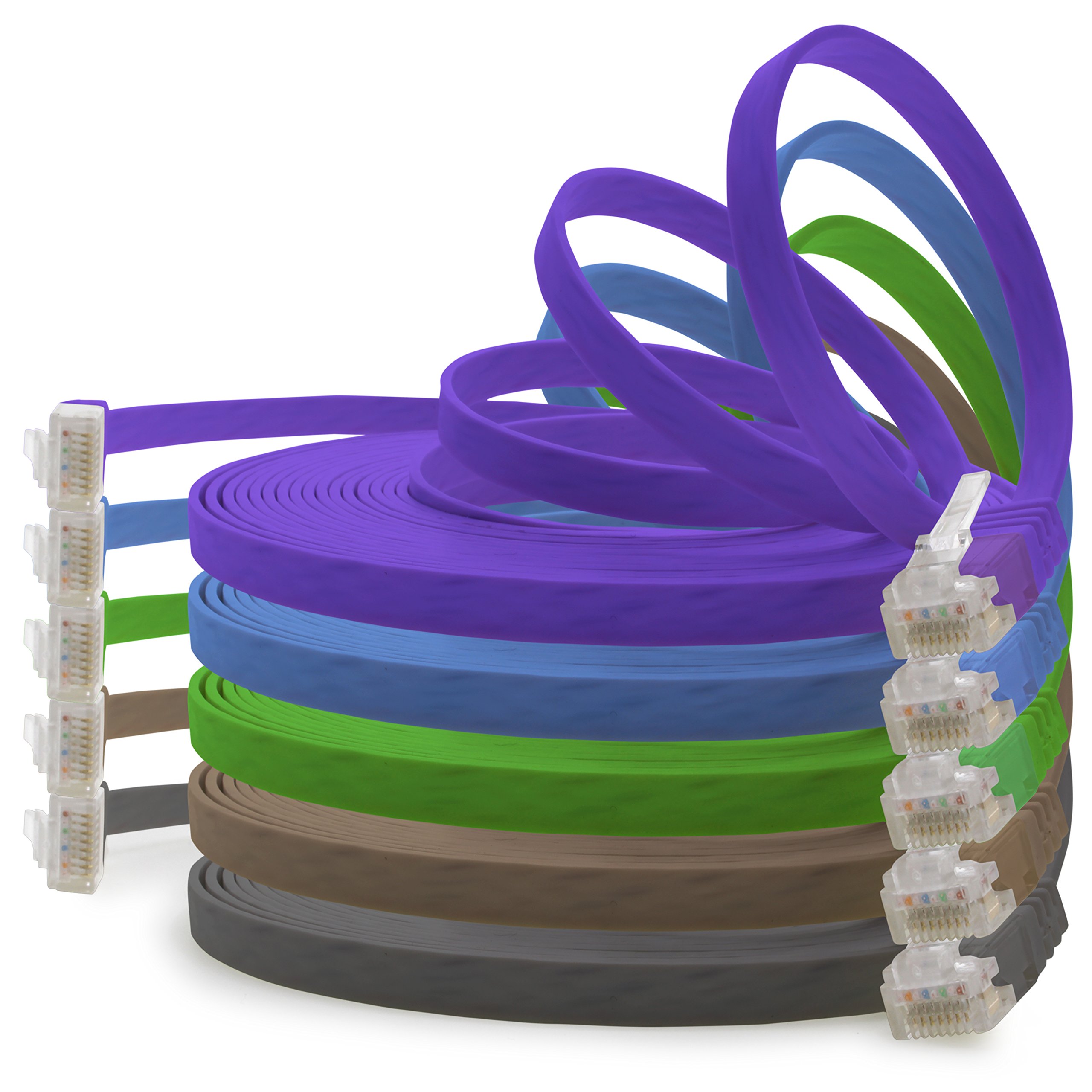 1aTTack.de 2m - 5 colors (02) - Cat.6 Flat Network Cable Ultra Flat Cat.6 Patch Cable 1000 Mbit/s Gigabit LAN (RJ45) Slim Micro