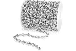 WILLBOND 99 Feet Christmas Tree Beads Artificial Pearls Beads Garland Chain Faux Pearl Beaded Trims for Wedding Christmas and Holiday DIY Supplies(Silver)