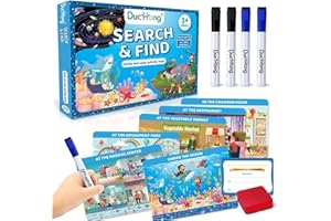 DUCHONG Reusable Preschool Learning Activities, Search and Find Cards with 4 Markers and 12 Themes Mats, Educational Toys for Kids Ages 4-6,3-8, Travel Games Gifts for Girls and Boys Ages 3 4 5 6