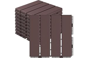 Goovilla Plastic Interlocking Deck Tiles, 9 Pack Patio Deck Tiles, 12"x12" Waterproof Outdoor Flooring All Weather Use, Patio Floor Decking Tiles for Porch Poolside Balcony Backyard, Dark Brown