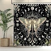Mocsicka Gothic Witchy Moth Shower Curtain Moon Phase Mysterious Moth Floral Bathroom Shower Curtain Mystic Night Butterfly Waterproof Fabric Shower Curtains Bathtub Decor with 12 Hooks 72 X 72 Inches