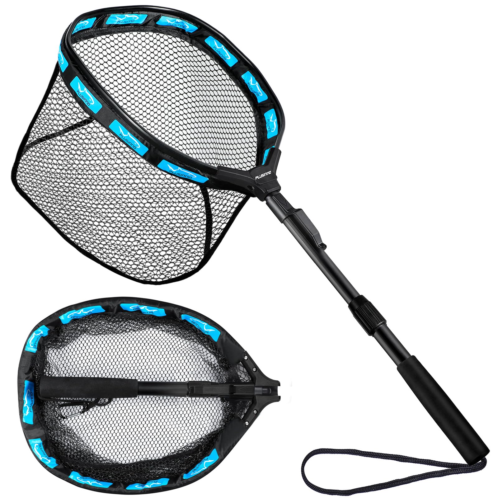 PLUSINNO Floating Fishing Net, Rubber Coated Fish net for Easy Catch and Release, Fishing Nets Freshwater for Bass, Trout, Walleye, Kayak, Folding Landing Net for Easy to Carry and Storage