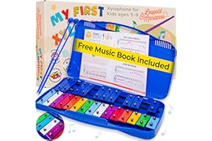 Leopold & Marianne | Xylophone for Kids Ages 5-9 | Kids Musical Instrument | Glockenspiel 25 Notes Chromatic | Color Metal Keys | Music Book Included, Play-Along Videos, Blue Carry Plastic Case