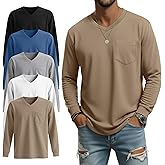 Evervibe 5 Pack Men's Big and Tall Shirts Long Sleeve V Neck Tee Casual Oversized Tops Loose Basic T Shirts with Pocket