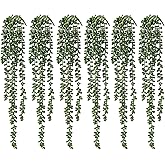 dallisten 6 Pcs Artificial Succulents Hanging Plants, Fake String of Pearls Greenery Plants, Decoration for Wall, Home, Backdrop, Garden, Indoor and Outdoor