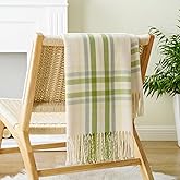 BATTILO HOME Spring Summer Plaid Throw Blanket for Couch Bed, Decorative White Green Stripe Blanket Throw Farmhouse Throw Blankets, Buffalo Checkered Plaid Blankets and Throws for Home Decor