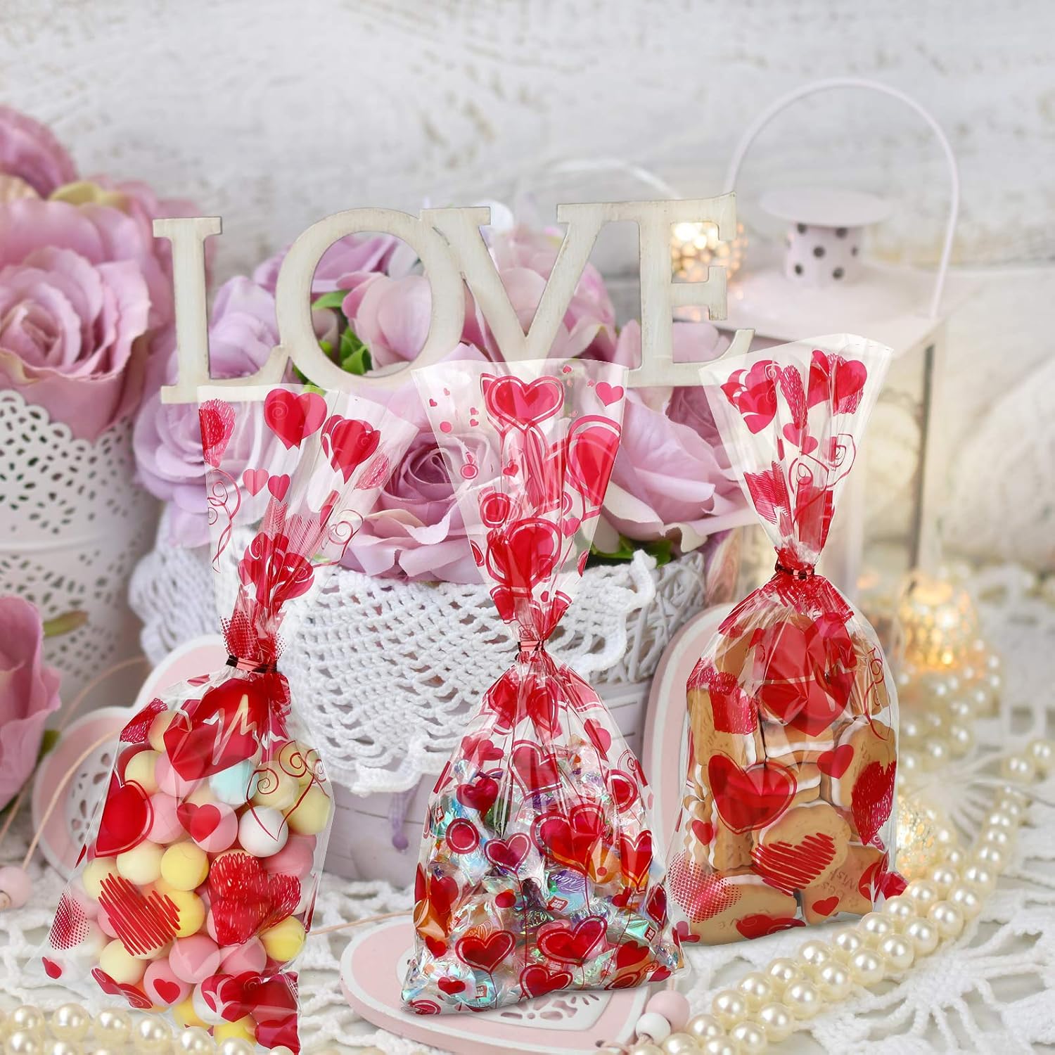 Zonon 175 Pcs Valentine's Day Cellophane Bags Bulk Valentines Gift Goodie Bag Clear Red Heart Treat Candy Snack Pouch Heart Cellophane Baggies with Twist Ties for Valentines Day Party Favor Supplies - Image 5