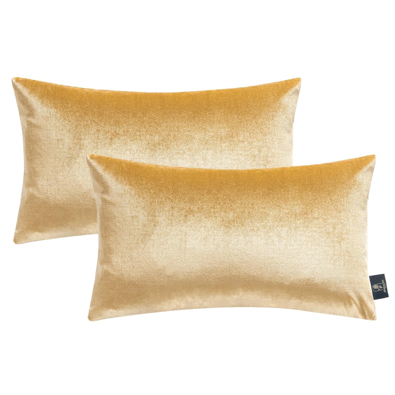 Photo 1 of Phantoscope Pack of 2 Velvet Decorative Throw Pillow Covers Soft Solid Square Cushion Case for Couch Shiny Gold 12 x 20 inches 30 x 50 cm