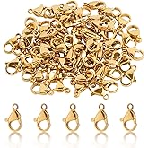 CREATZONE 120Pcs 12mm Stainless Steel Lobster Clasps Gold Plated Lobster Claw Clasps Fasteners Hooks for DIY Necklace Bracelet Jewelry Making