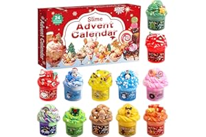 PLEITUUIY Slime Advent Calendar 2025, Christmas Countdown Calendars 24 Days of Surprises, Different Texture Fluffy Slime Kit Funny Gifts for Boys Girls Kids and Teens, Non-Sticky and Safe