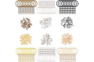 EOKOW 360 PCS Key Chain Rings Set: 60pcs with Open Jump Rings & Chain, 300pcs Small Screw Eye Pins - DIY Jewelry Making Kit (
