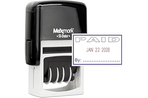MaxMark Office Self Inking Date Stamp with Phrase Paid - 2 Color Blue/Red Ink