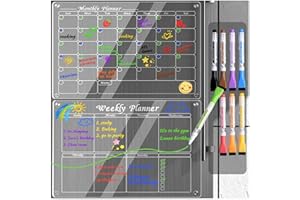 MIN CI Magnetic Acrylic Calendar for Fridge, 2Pcs Monthly & Weekly Dry Erase Calendar for Fridge Magnetic, Clear Magnetic Calendar for Fridge, Reusable Fridge Calendar Planning Boards with 8 Colorful Markers