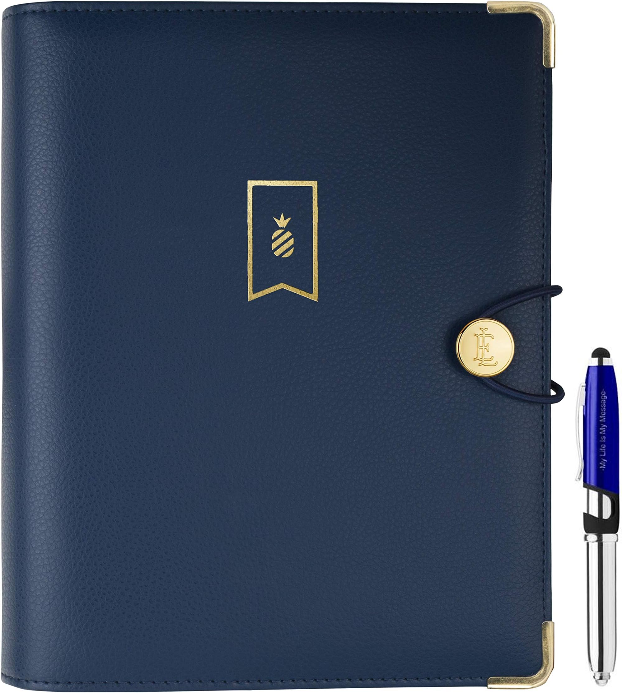 Emily Ley System 2020 Weekly/Monthly Deluxe Planner - Organizer and Ultima Stylus Inspirational Pen"My Life is My Message". (Navy)