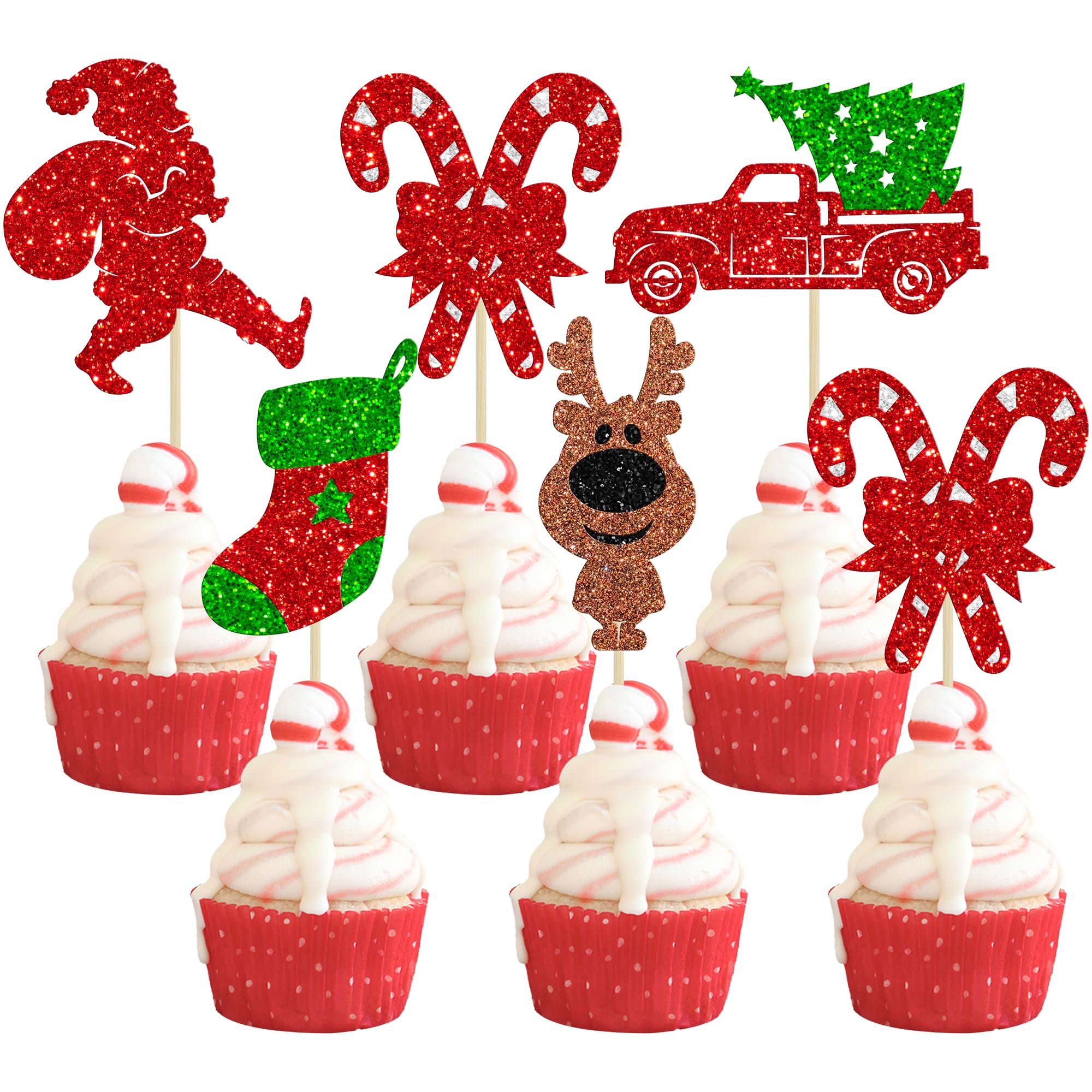 Gyufise 24 Pack Christmas Tree Truck Cupcake Toppers for Christmas Party Decorations Winter Holiday Party Supplies