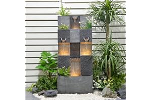 Bumilgar 45.3 Inch Garden Water Fountains Outdoor for Garden, Patio, Backyard, Deck, Porch and Home Art Decor, 3 Tiers Modern Cascading Outdoor Waterfall Fountain with Lights