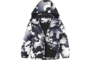 KFRRZC Boys Winter Waterproof Ski Jacket Kids Fleece Lined Warm Snow Coat with Detachable Hood