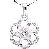 ALOV Jewelry Sterling Silver Love Peace Happiness Cubic Zirconia Pendant Necklace