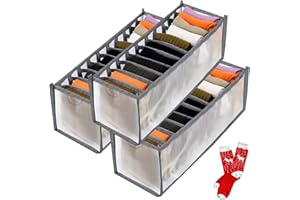 TOOVREN Sock Drawer Organizer 3 Pack, Sock and Underwear Organizer, Sock Organizer for Drawer, Mesh Foldable Cabinet Closet Organizers and Storage Boxes for Storing Socks, Underwear, Ties, Panties