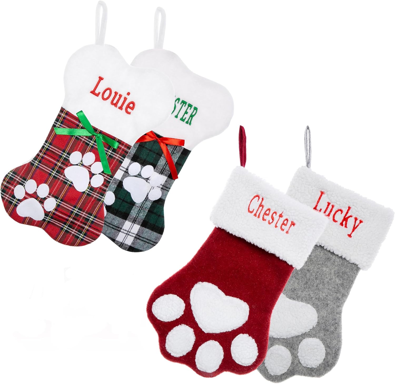 Stockings & Holders - Personalized Christmas Stockings Dogs Cats Custom Name 18 Inches Custom Embroidered Name Pet Paw Large Bone Shape Xmas Stockings for Kids,Fireplace Hanging Holiday Party,Family Xmas Decoration（2pcs）