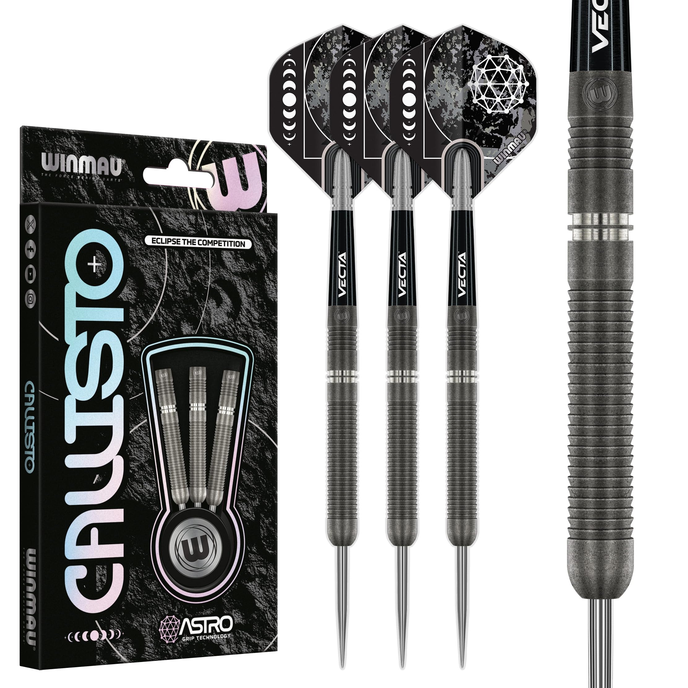 WINMAU Darts Callisto 22g 90% Professional Tungsten Steel Tip Darts Set with Dart Flights and Dart Shafts (Stems)