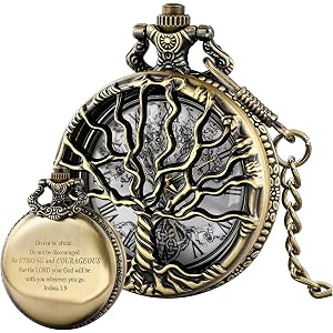 Pocket Watch Tree of Life Bible Verse Quartz Pocket Watches with Chain | Pocket Watch Tree of Life Engraved Bible Verse Pocke