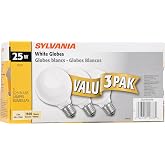 Sylvania 334561 Light Bulb | Medium Base Globe Bulbs for Bathroom, Dimmable G25 Type G Round Vanity Bulbs 25W, 120V Soft White Warm White 3000 Hour