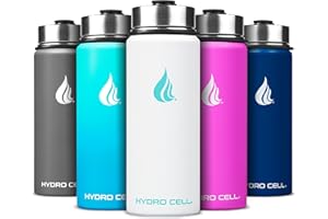 HYDRO CELL Stainless Steel Insulated Water Bottle with Straw - for Cold & Hot Drinks - Metal Vacuum Flask with Screw Cap and Modern Leakproof Sport Thermos for Kids & Adults (White 18oz)