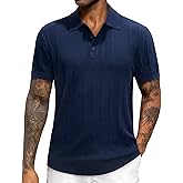 J.VER Polo Shirts for Men Short Sleeve Ribbed Textured Knit Shirt Stretch Casual Golf Tops