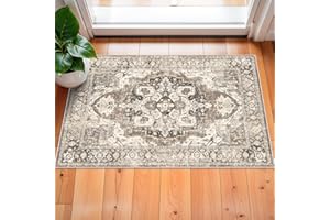 YOUFORTONG Washable 2x3 Entryway Rug: Non Slip Vintage Door Mat Indoor with Rubber Backing for Living Room Bedroom Bathroom N