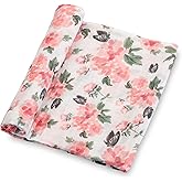 LollyBanks Muslin Swaddle Blankets for Girls, Large 47 x 47 Inches Soft Swaddles for Newborns, 100% Cotton Breathable and Lightweight Baby Blanket, Baby Essentials, Registry (Pink Peony Print)