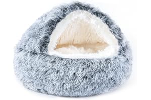 NOYAL Dog Bed Round Hooded Plush Cat Cave Donut Anti Anxiety Fluffy Dog Bed for Small Medium Dog and Cat