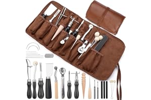 SOCNITC Leather Working Tools, Leather Craft Tools Kit with Awl Stitching Punch Hole Sewing Needles for Leathercraft Beginner Carving Stamping Repair Projects