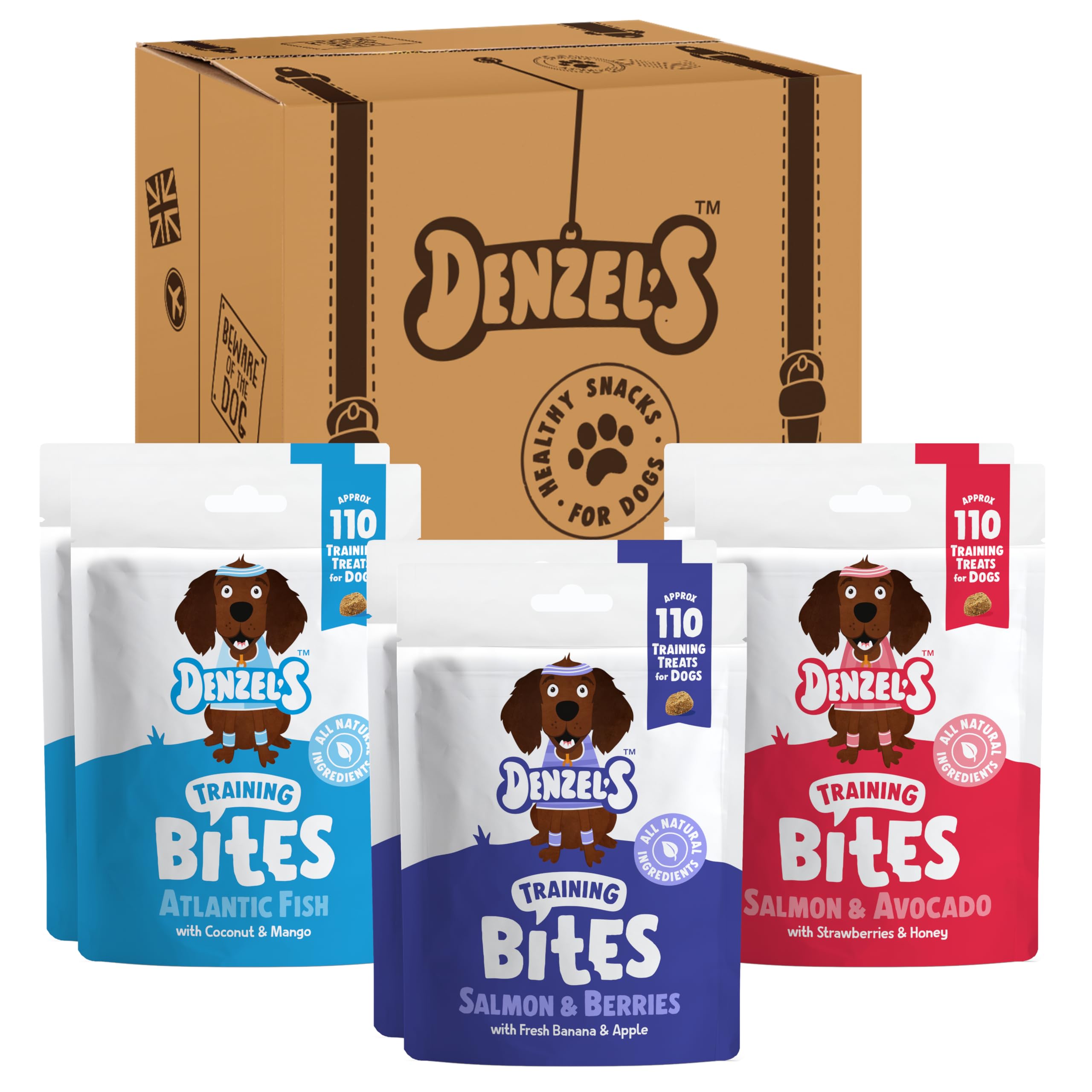 Denzel's All Natural Dog Treats - Training Bites - Fish Variety Pack (6 x 100g)