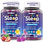Kids Sleep Gummies, NO Melatonin Sleep Aid Gummies w/Magnesium Glycinate, Magnesium Malate, L-Theanine, Lavender, B6, Zinc, D3K2 for Restful Sleep, Relax Brain & Muscle, Immune Support, Non-GMO 2Pack