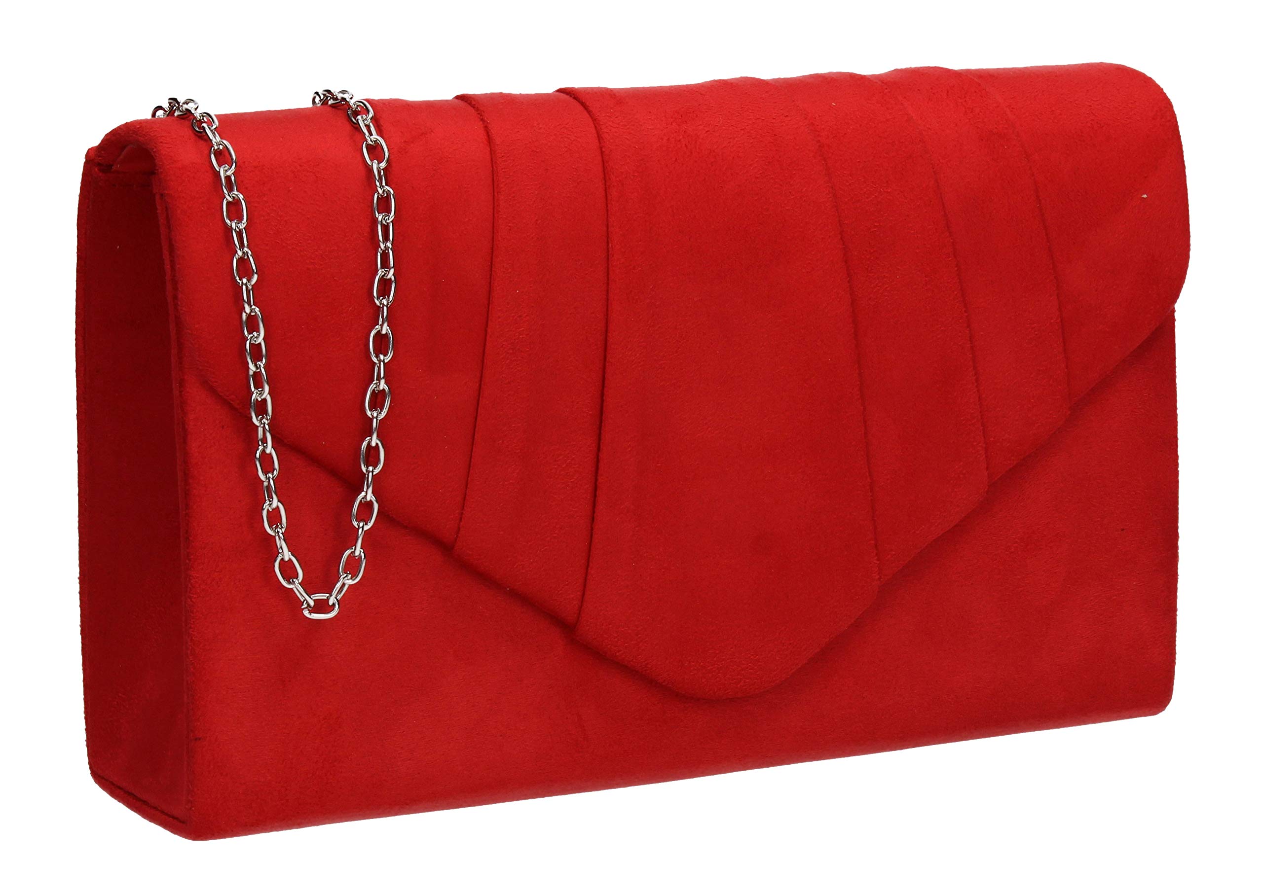Swanky Swans Women's Iggy Suede Velvet Envelope Party Prom Clutch Bag Clutch Red (Red) ,5x13x22 cm (W x H x L)