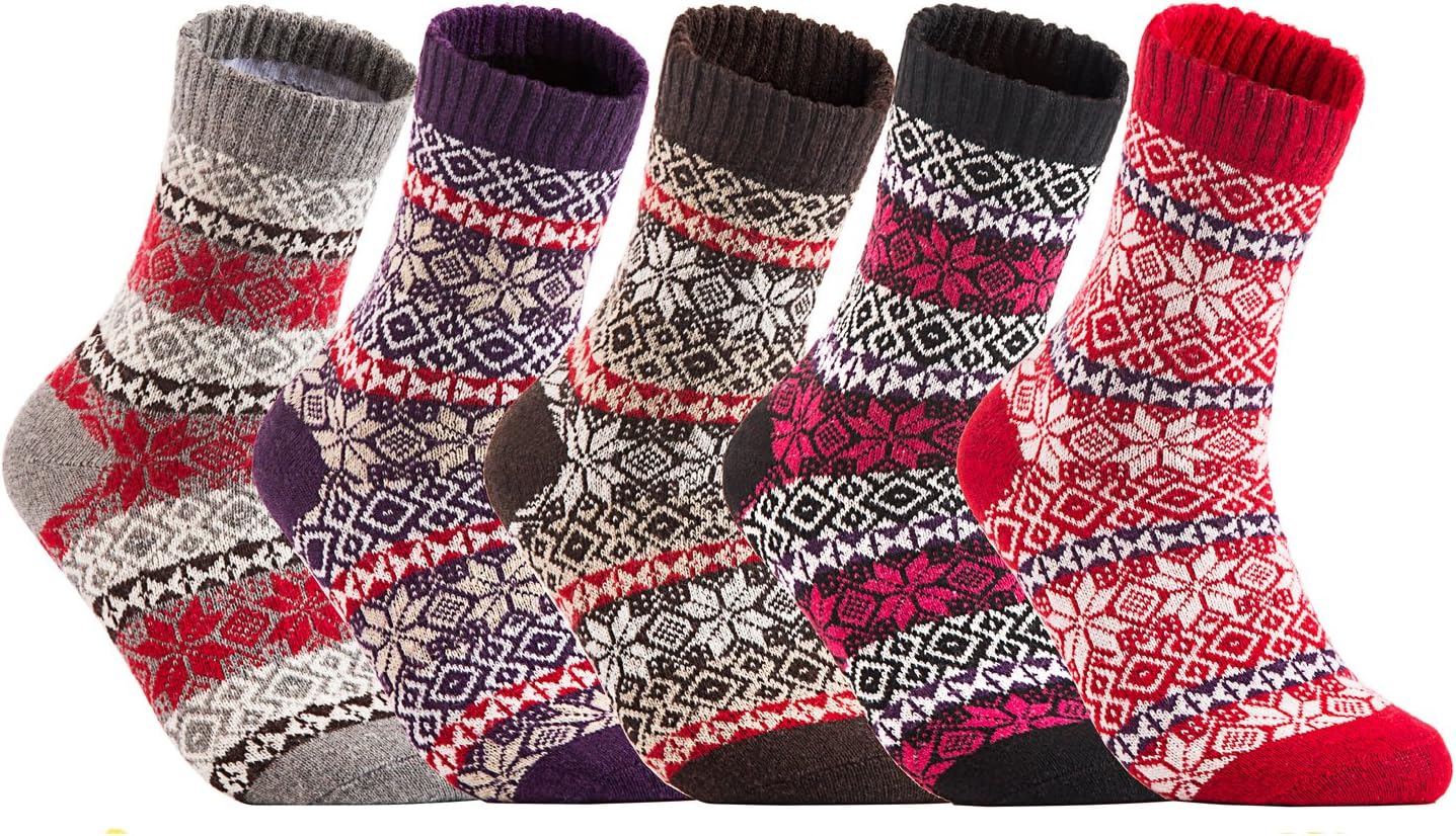 Women's 5 Pairs Luxurious Angora Wool Socks Multiple Patterns Medium