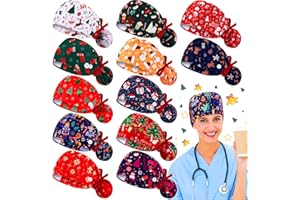 Croknit 12 Pcs Christmas Scrub Caps Women Surgery Cap Nursing Hats with Button Adjustable Bouffant Nurse Hats Ponytail Holder(Funny Style) Multicolor