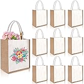 Joyclub 10 Pack Burlap Tote Bags Bulk Sublimation Blanks Reusable Canvas Grocery Jute Tote Bags with Handles for Beach Wedding Party Travel Shopping Bridesmaid Gifts DIY