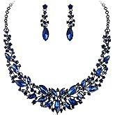 BriLove Women's Wedding Bridal Austrian Crystal Marquise Cluster Collar Necklace Dangle Earrings Set