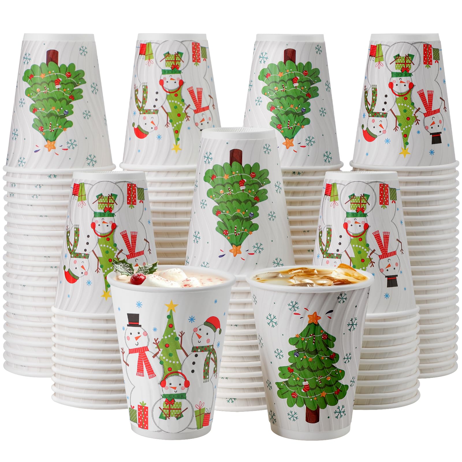 Lamosi 12 oz Christmas Coffee Cups Disposable 120 Pack, Insulated Corrugated Paper Cups 12 oz for Hot Beverage, Espresso, Coffee Image
