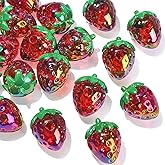 KitBeads 20pcs 20mm Acrylic Strawberry Beads Transparent Kawaii Food Iridescen Fruit Bead for Jewelry Making Bulk