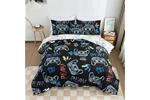 Meeting Story Gamer Gaming Bedding Sets Fluorescence Gamepad Comforter Set for Boys Games Console Action Buttons Novelty Colorful Modern Room Decor Home Quilt Set (Black, Twin6pcs)